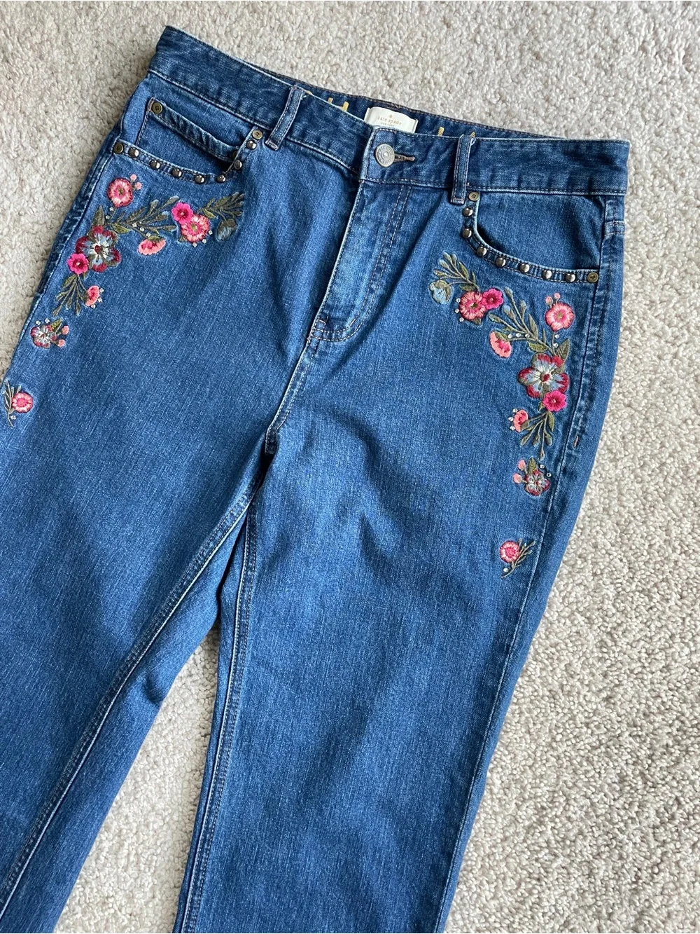 Kate Spade Broome Street Ditsy Embroidered Floral Straight Ankle Jeans Size 29